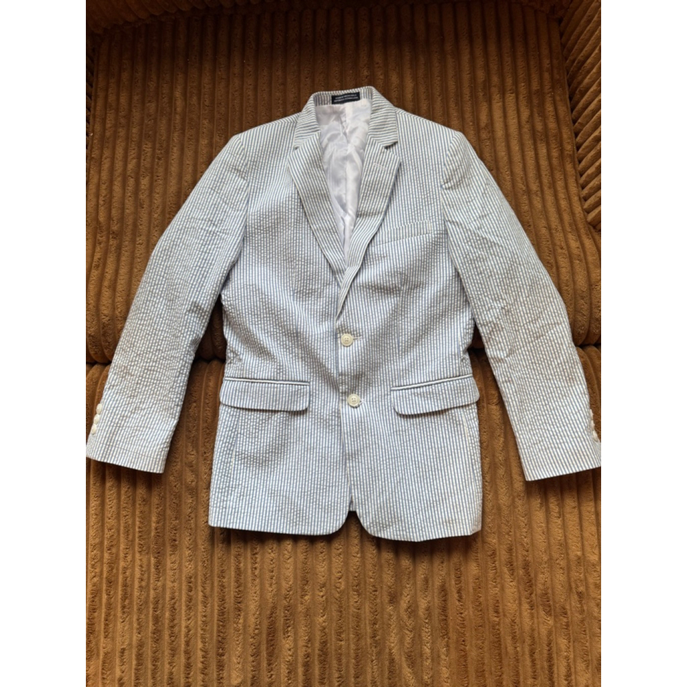 NAUTICA | White Blue Striped Seersucker Sport Coat Blazer Size 14